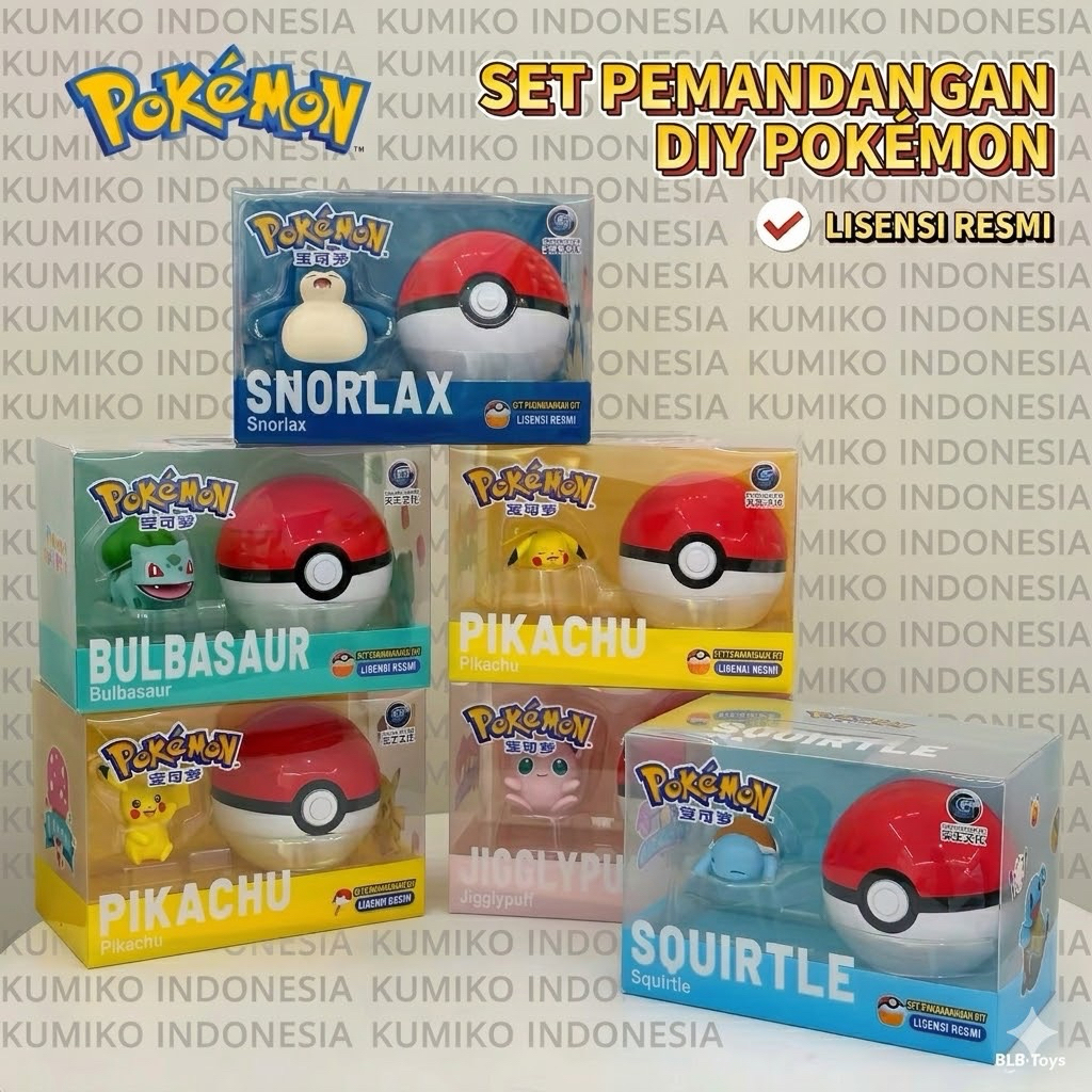 Pokemon DIY Diorama Pokeball Original Kumiko Indonesia - Pikachu Snorlax Bulbasaur Squirtle Jigglypu