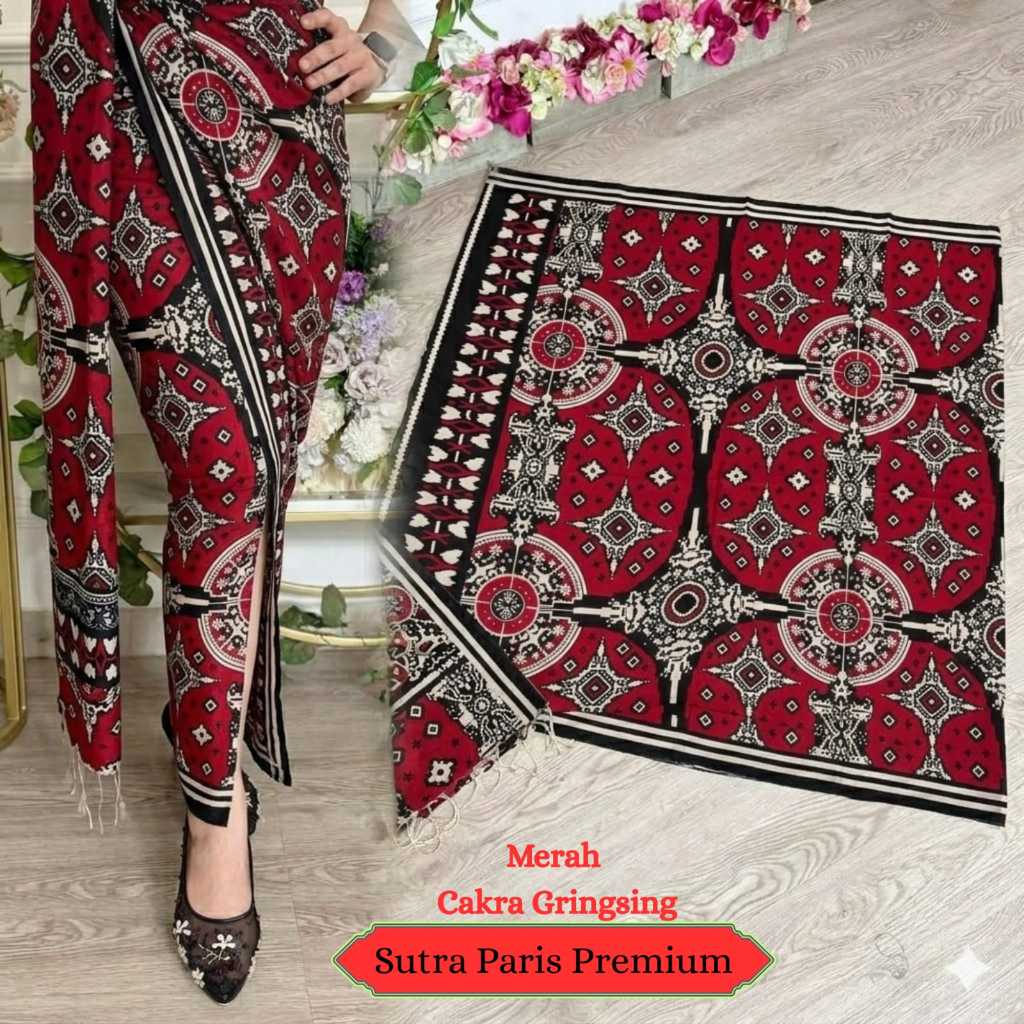 Risma Kamen Bali - Kamen Motif Gringsing Tenganan Kamen Sutra Paris Set Selendang