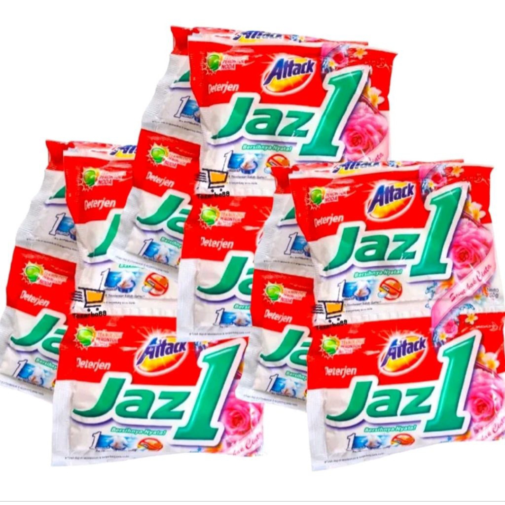 Deterjen Bubuk Attack Jaz1 Softener Roseberry 40g - 6 Sachet, Aroma Tahan Lama, Tanpa Sabun Colek