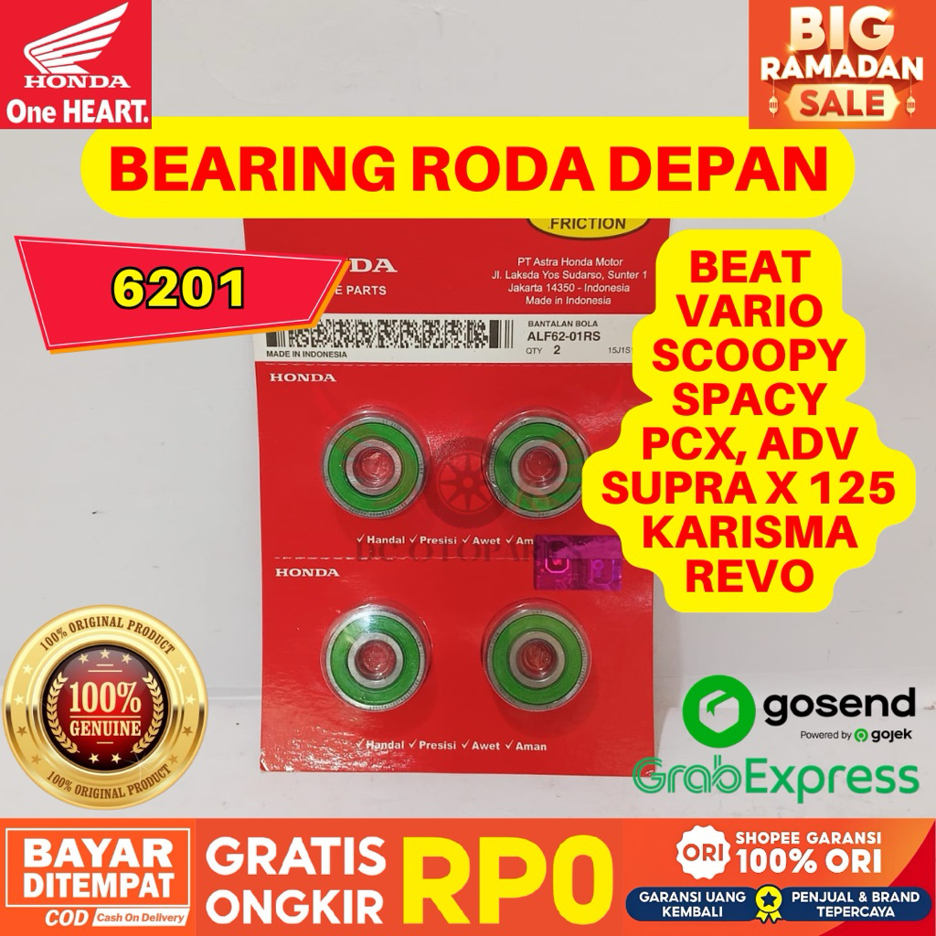 BEARING RODA DEPAN KODE 6201 ORIGINAL AHM HONDA GARANSI RESMI, BEARING RODA DEPAN BEAT, BEARING RODA