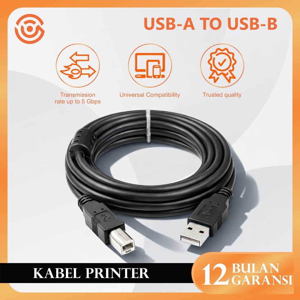 Voc Kabel Printer USB 2.0 AM to BM - Kabel Data untuk Epson, Canon, Scanner & Mesin Percetakan