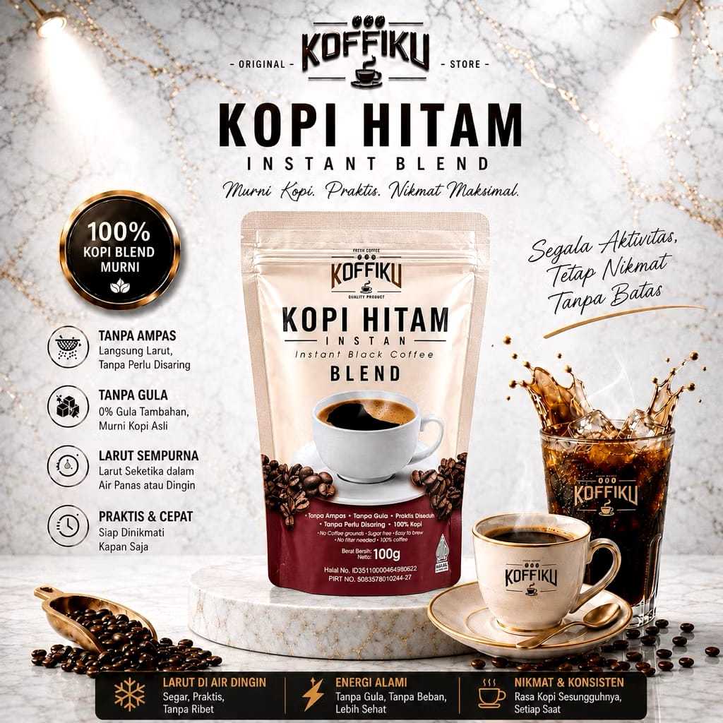 KOFFIKU [BLEND] 100gr Kopi Instan Hitam Tanpa Ampas & Bebas Gula Praktis / Spray Dried Instant Coffe