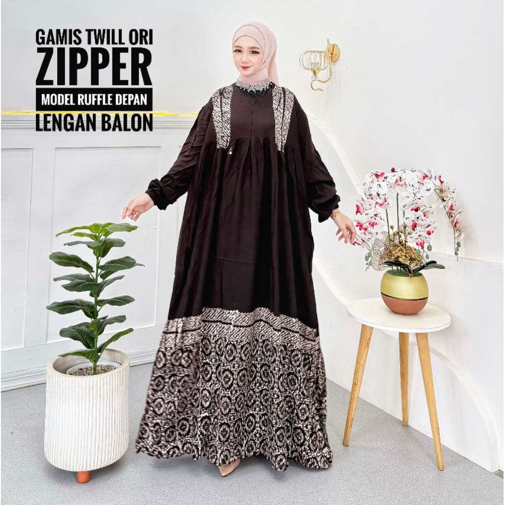 Bismillah Tamara Gamis Twill ORI Basic Model Susun rempelKancing Busui, tali pinggang, saku samping 