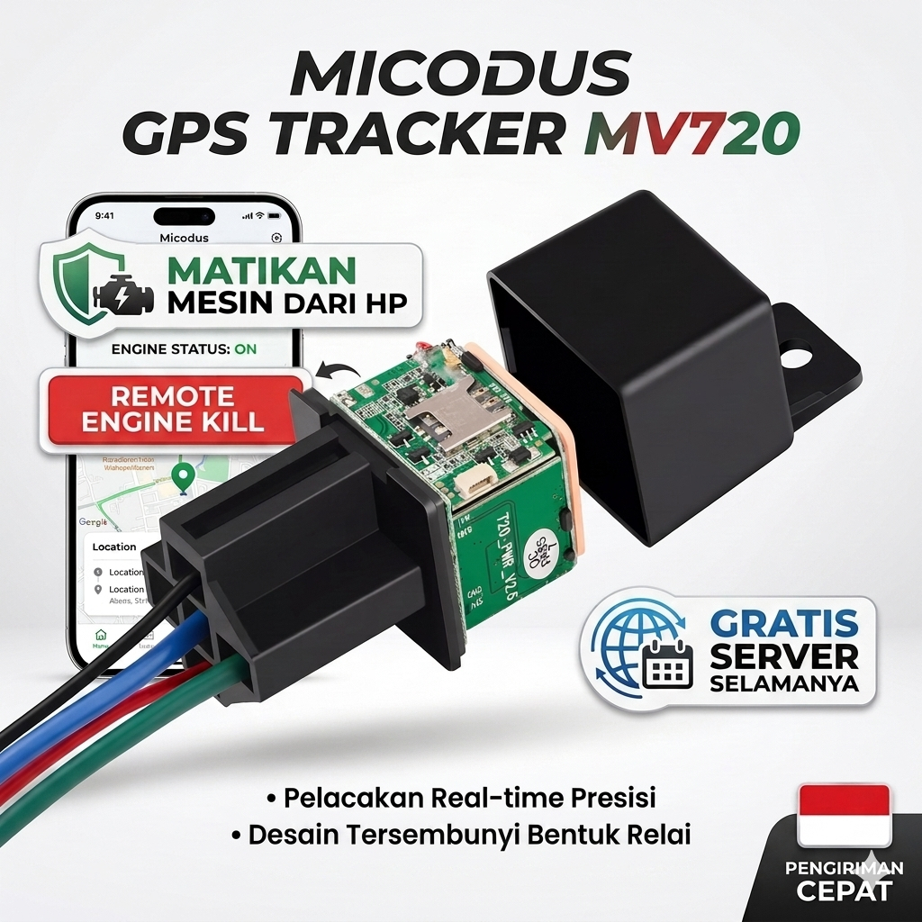 MICODUS GPS Tracker MV720 berbentuk Relay untuk Mobil dan Motor - Bisa Matikan mesin dari HP - Grati