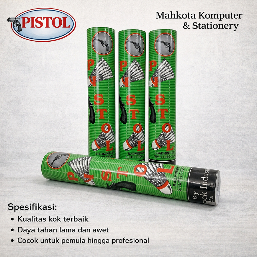 Shuttlecock Badminton Pistol, Mataram & Minahasa Hijau 1 Slop Isi 12 PCS Kok Bulu Tangkis Murah Berk