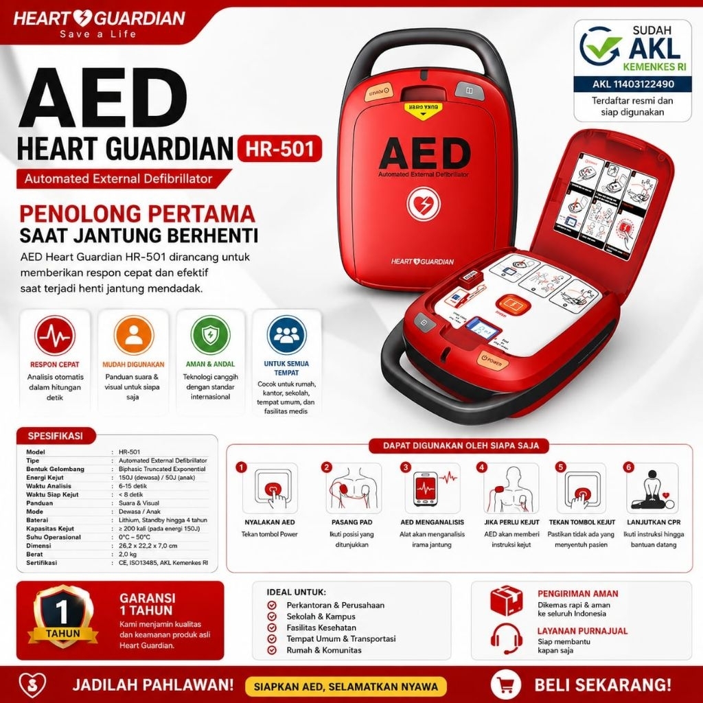 AED HEART GUARDIAN HR-501/ AED DEFIBRILLATOR HEART GUARDIAN HR-501