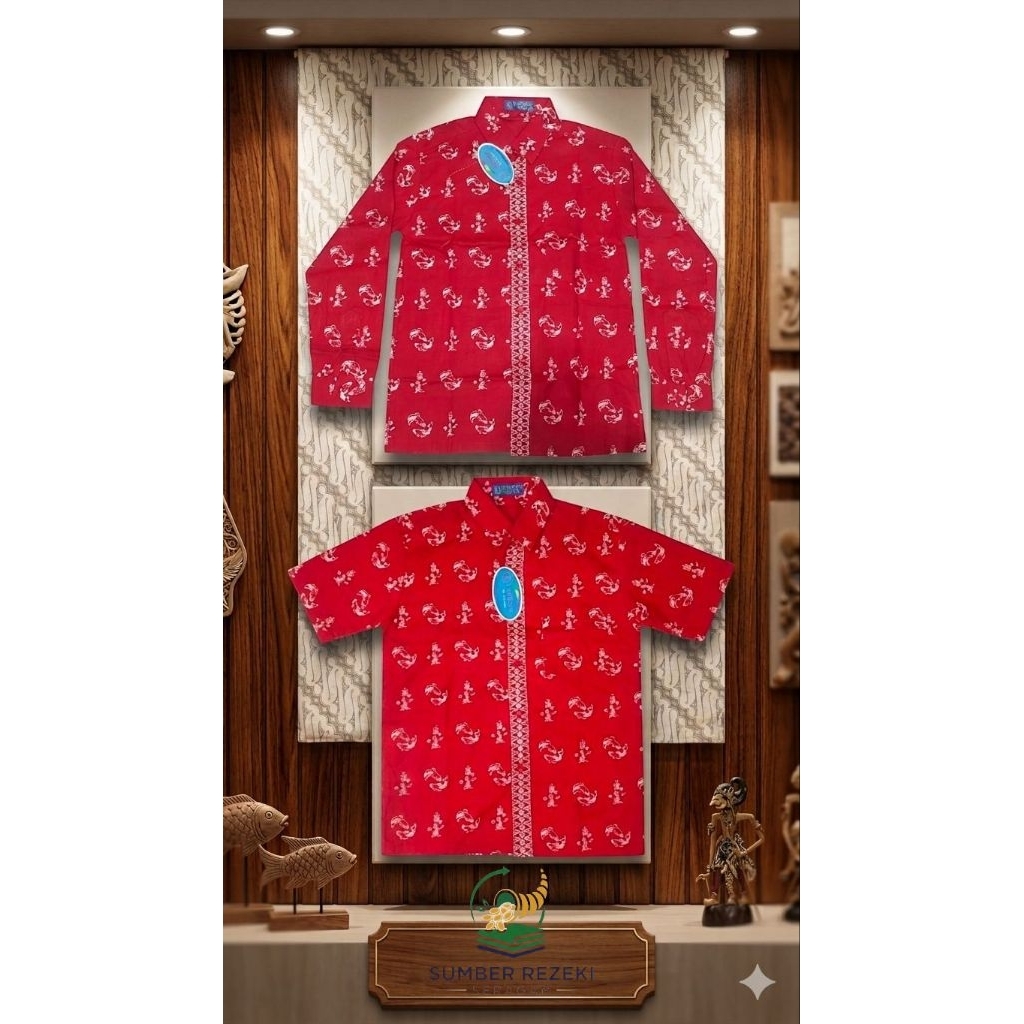 Baju Batik Sekolah SD Bekasi Merah Motif Khas Bekasi (Seragam Sekolah)