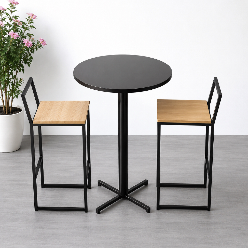 Set Meja Bar Minimalis 2 Kursi Kayu Natural Modern/Set Meja Nongkrong Cafe Estetik Industrial/meja b
