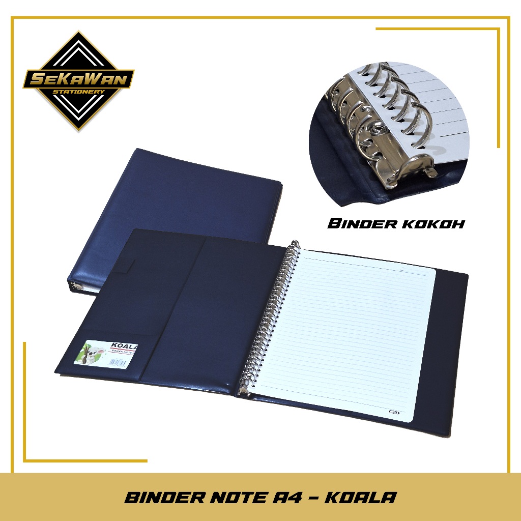 Binder Note A4 Ring Besi Sampul Kulit Sintetis - File Binder A4 Biru & Hitam