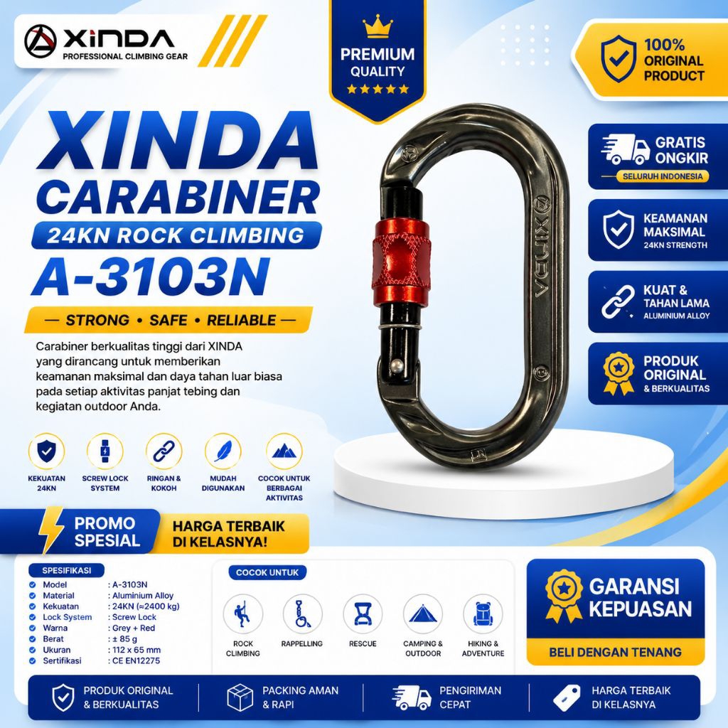 Xinda Carabiner 24 KN Rock Climbing A-3103N Screw Lock Original