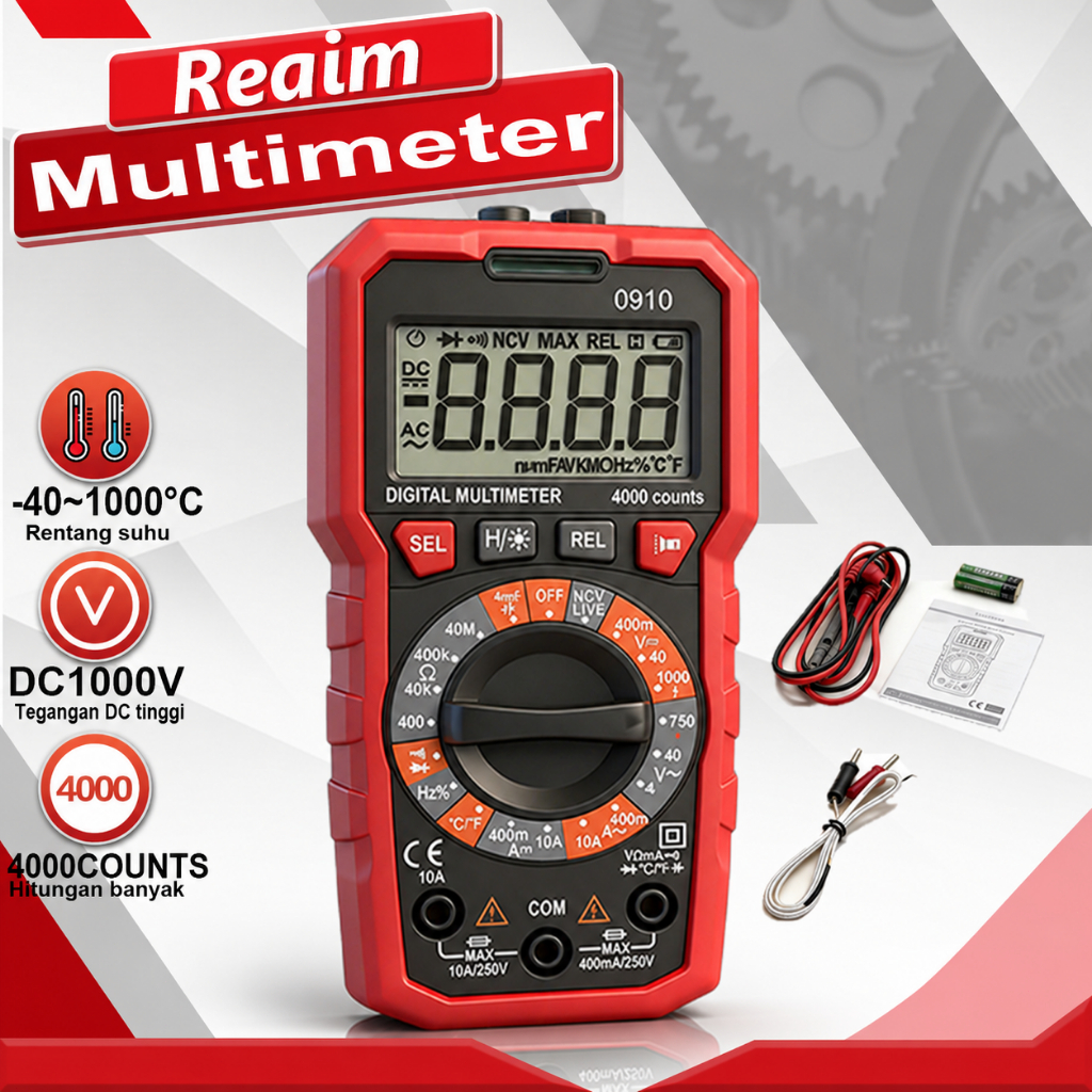 REAIM Multitester Digital Otomatis 4000 COUNTS Avometer Digital Dapat Mengukur Suhu