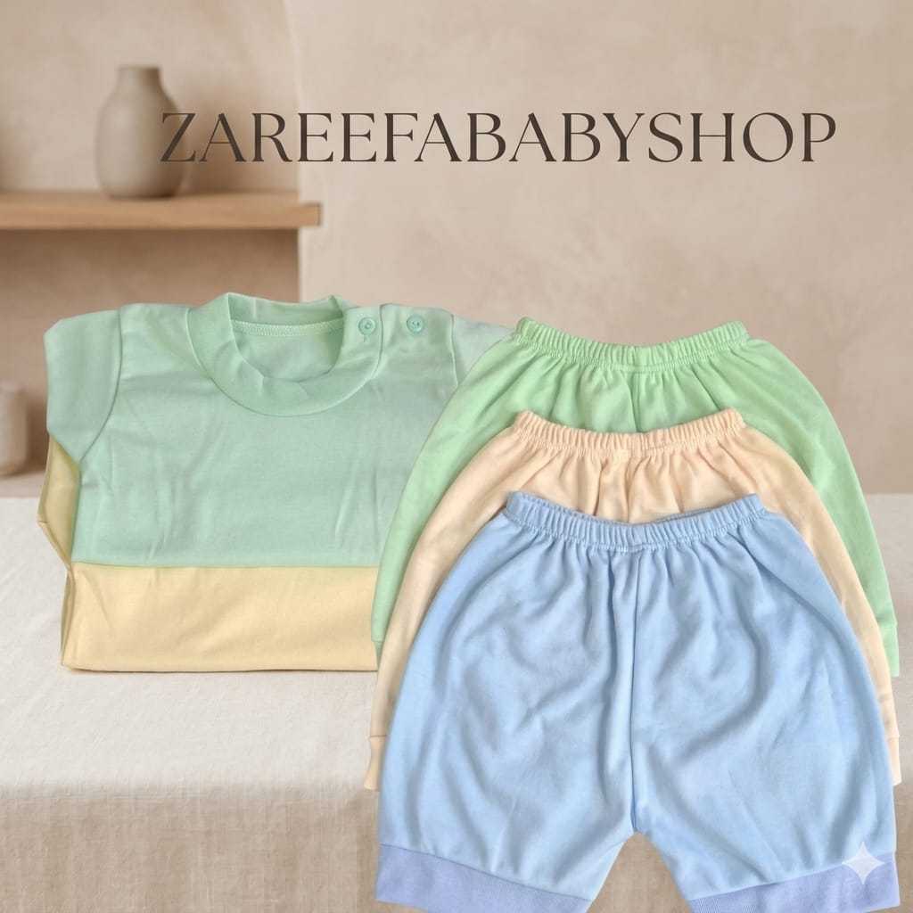 Promo ( 3 Stel ) Stelan Zahdan Stelan Oblong Pendek Celana Pendek Polos Warna Size S.M