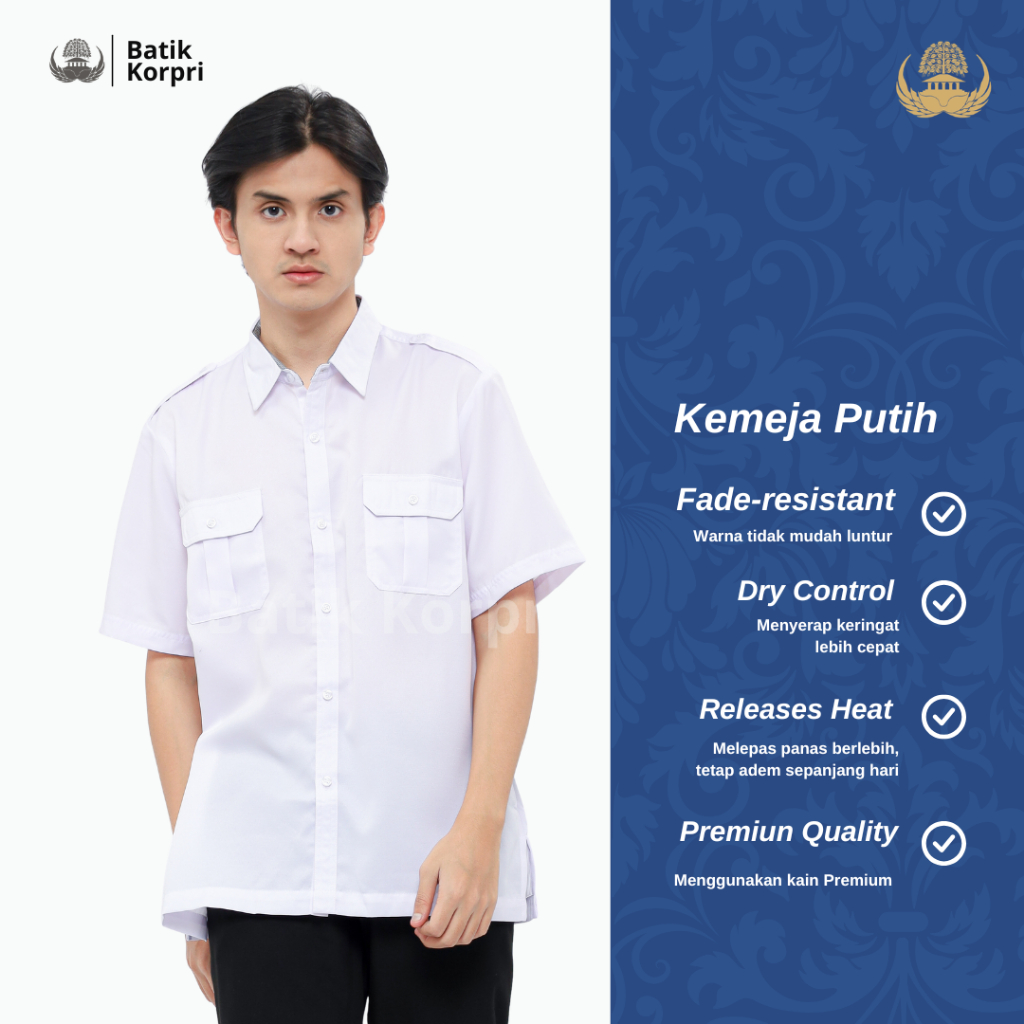 Kemeja PDH PDL PNS Putih Hitam Pria Dan Panjang Kerja Kantor Bahan Katun