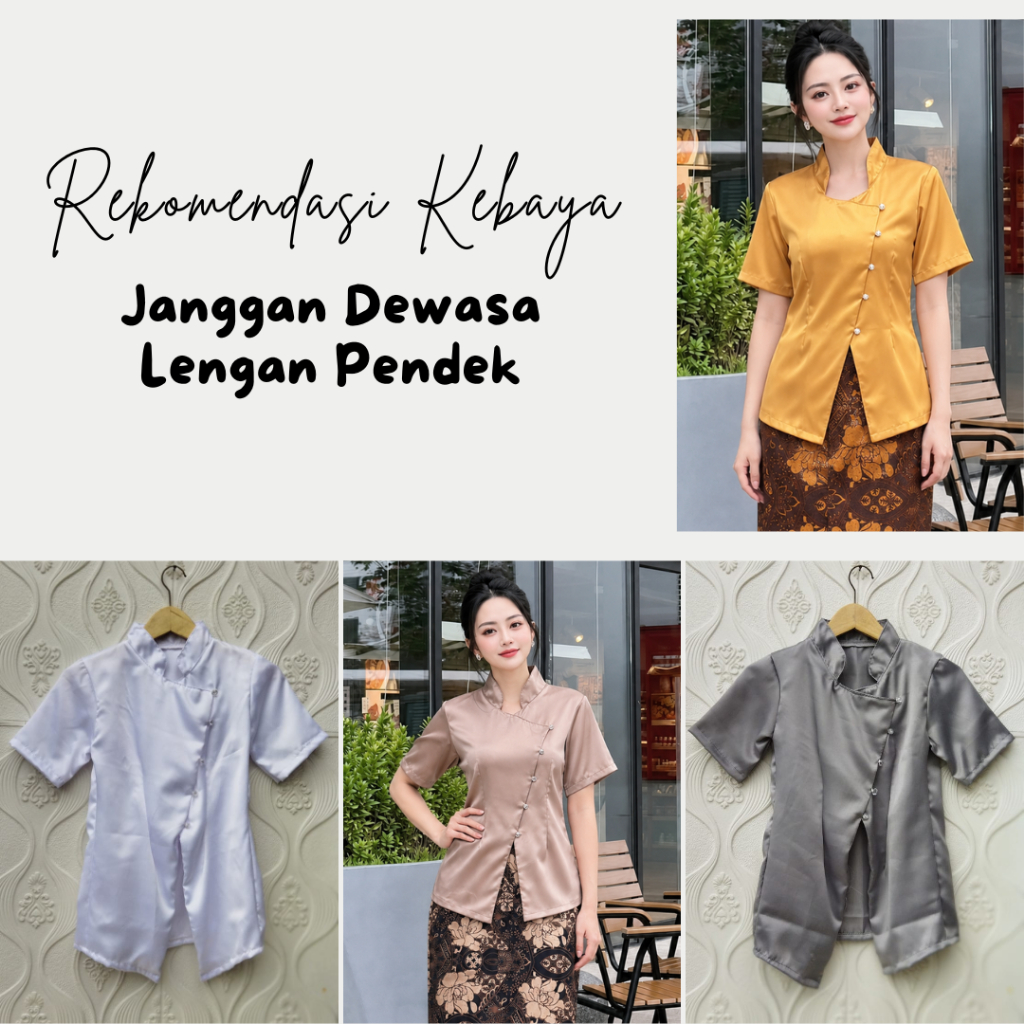 Baju Kebaya Janggan Dewasa Polos Lengan Pendek Atasan Kebaya Wanita Modern Elegan Kondangan Pesta