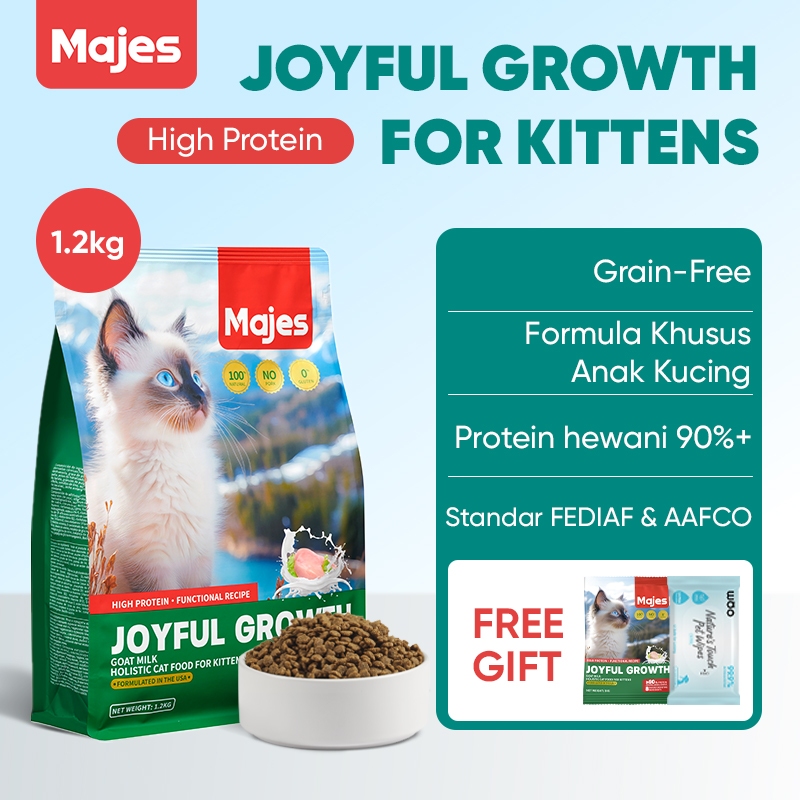 Majes Makanan Kucing Kering High Protein Growth Care Rasa Susu Kambing 1.2kg Grain Free – Pertumbuha