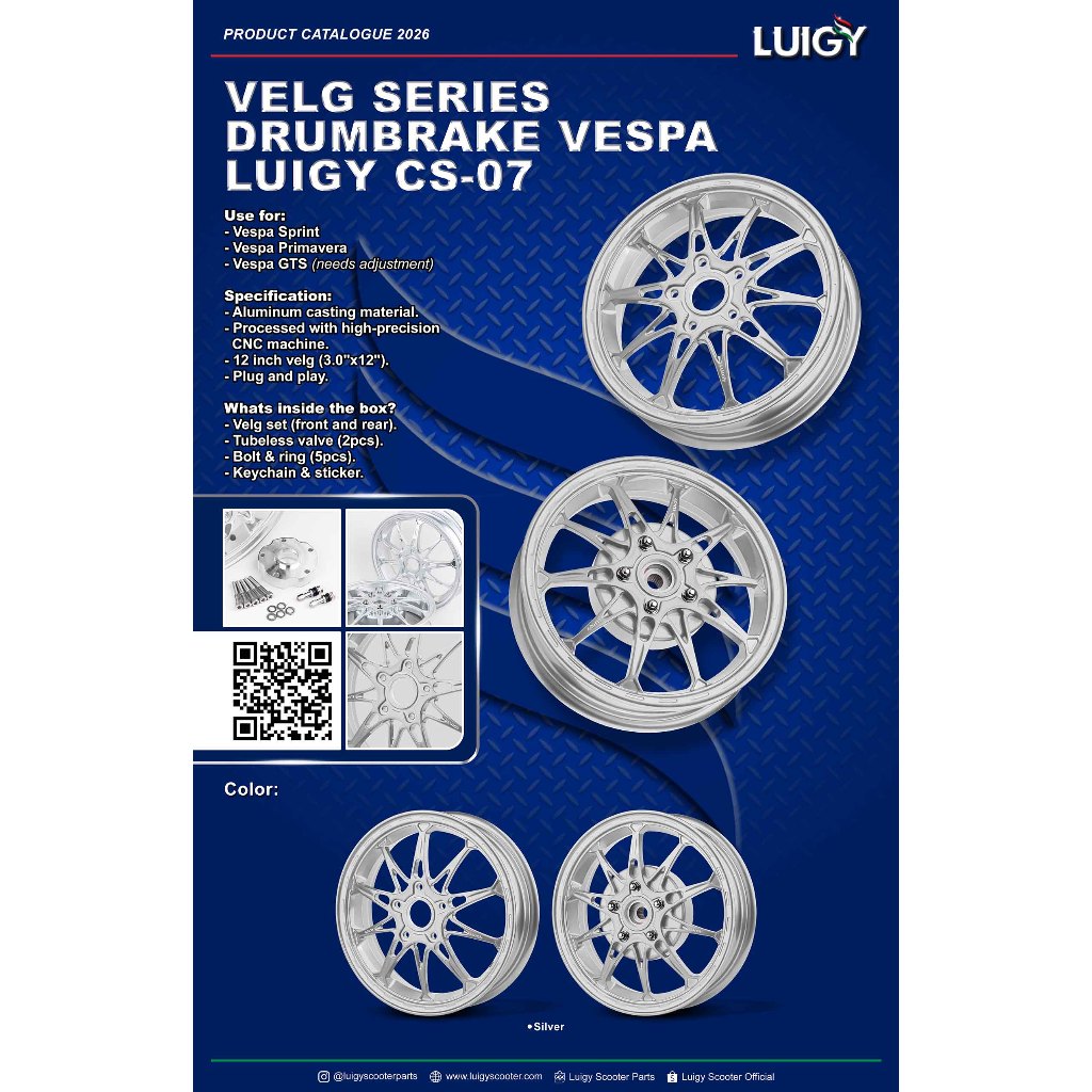 Velg Vespa Drumbrake LUIGY CS-07 Ring 12 CNC Premium | Velg Racing Vespa Sprint Primavera GTS