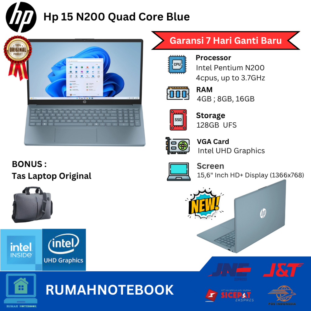 Laptop baru Hp 15 Intel Pentium N200  4Cpus 3,7Ghz