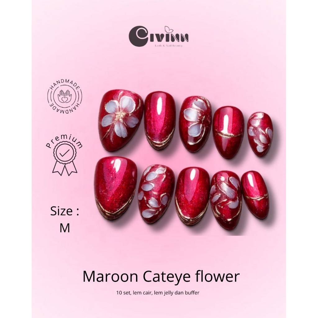 press on maroon cat eye nail art cat eye maroon | nail art wedding| nail art bunga