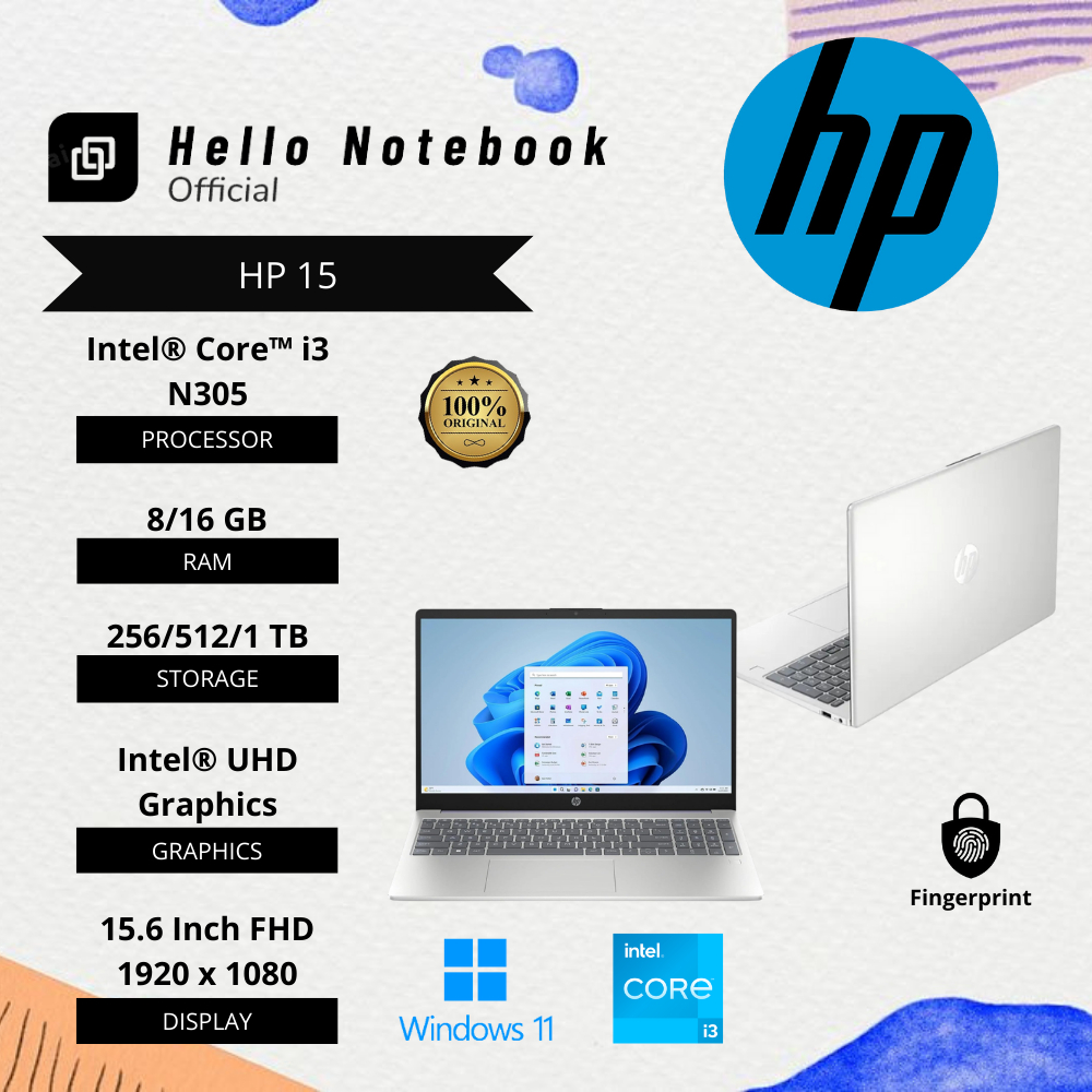 Laptop Baru Hp Intel Core i3 N305 (8cpus, up to 3.8GHz)   SSD
