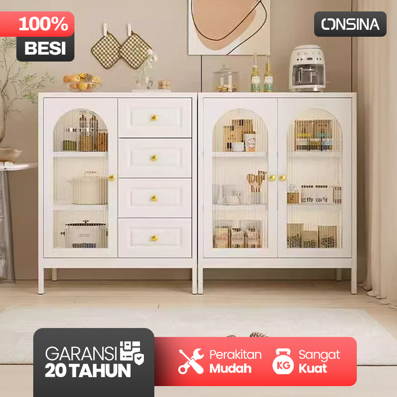 ONSINA Lemari Kabinet Dapur Hias Besi Bufet Besi Lemari Hias Pajangan Ruang Tamu Serbaguna Rak Laci