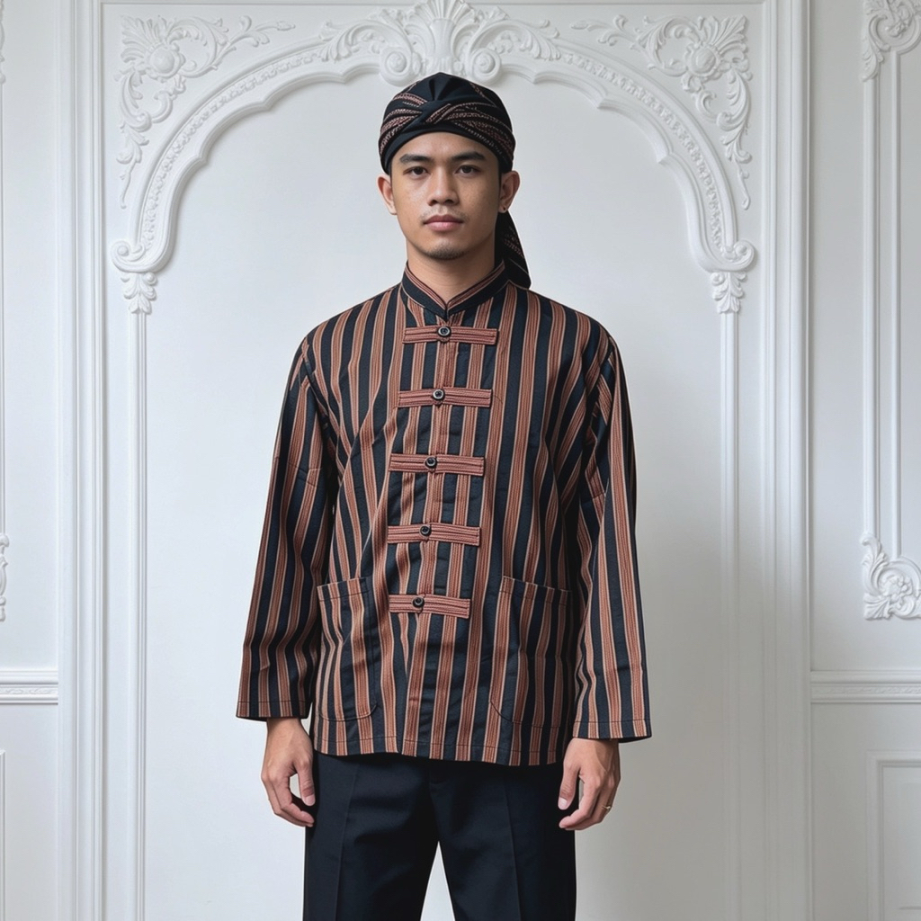 atasan surjan pria shanghai baju lurik adat jawa lengan panjang dewasa pria