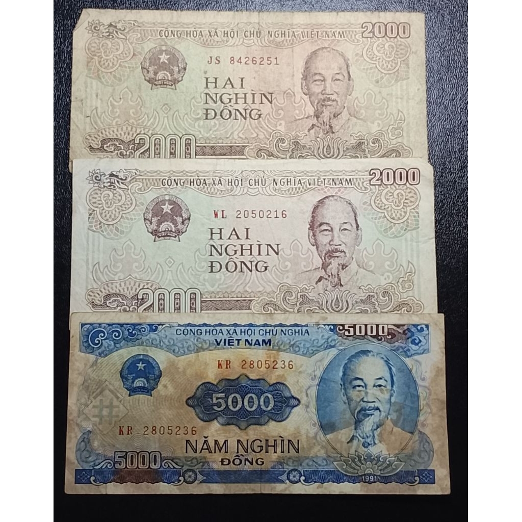 uang asing Vietnam 5000 dan 2000 dong 3 lembar p3667