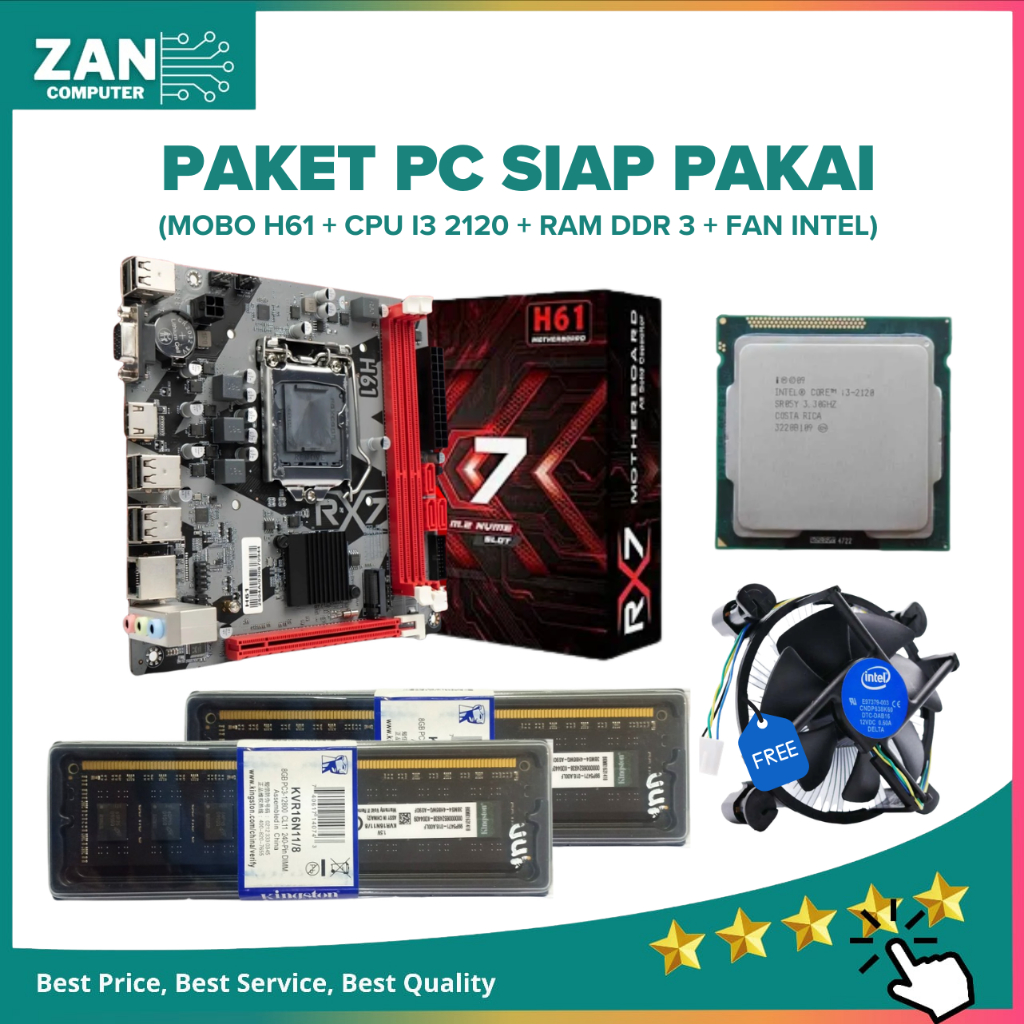Paket Motherboard H61 RX7 LGA 1155 Ram DDR3 Gratis Fan Socket LGA 1155 DDR3 NVME HDMI VGA Mainboard 