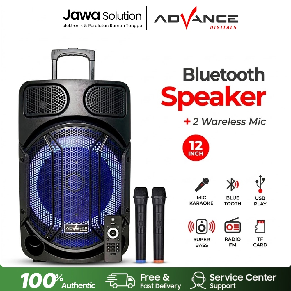 SPEAKER BLUETOOTH ADVANCE K1203/Speaker Portable 12 inch - FREE 2 MIC