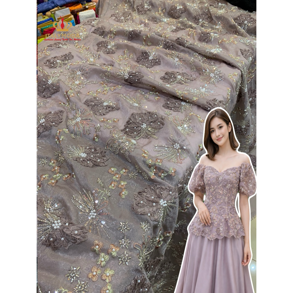 Bahan kain exclusive organza sutra payet bordir/bahan kain organza payet