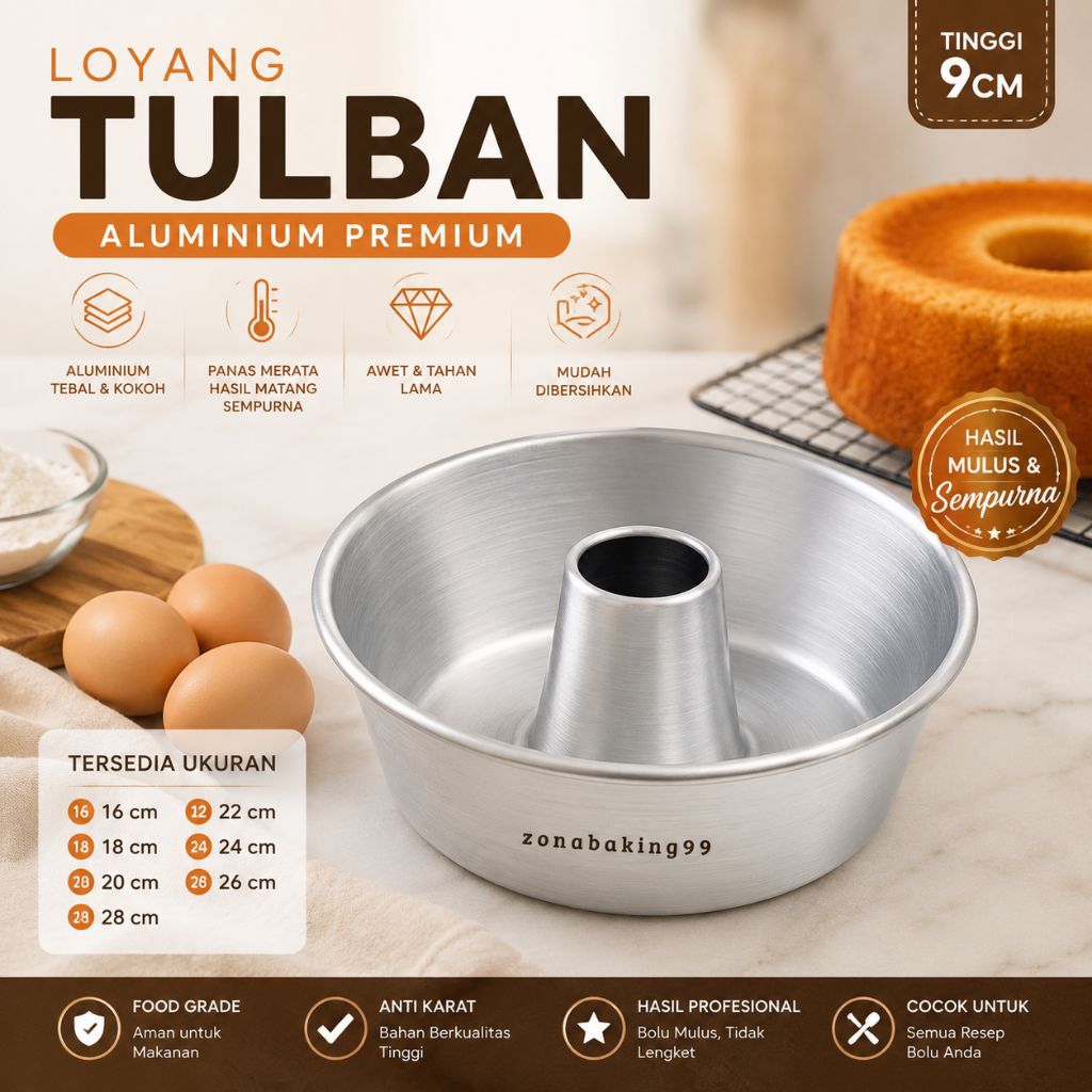 Loyang Tulban ukuran 16 18 20 22 24 cm Tebal anti lengket/Loyang Bolu - 24cm