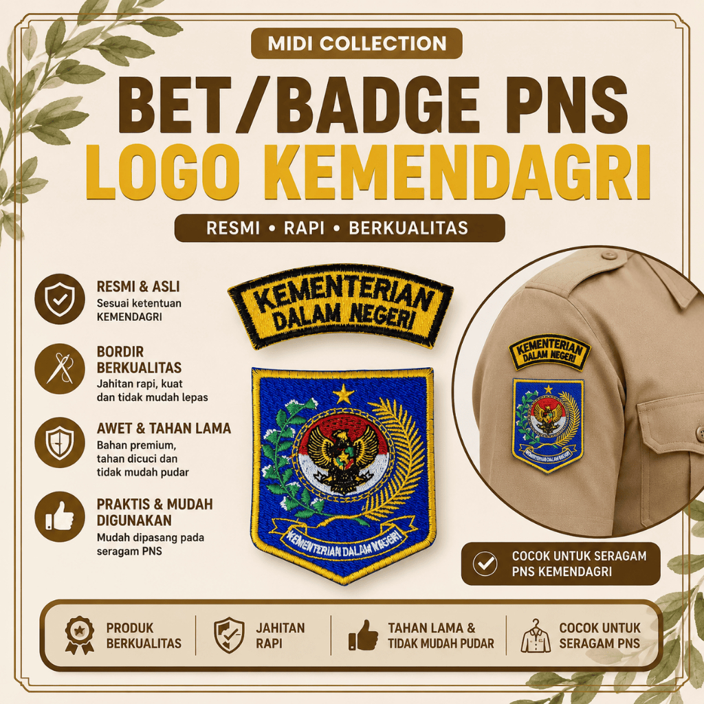 Bet Badge PNS Bordir Logo Kemendagri | Badge Kementerian Dalam Negeri Seragam PNS Premium
