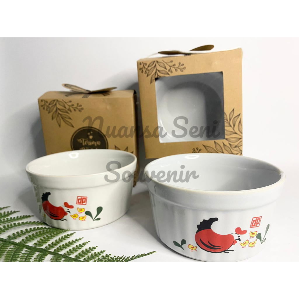 Mangkok Keramik Ramekin Bowl Motif Ayam Jago Wadah Bubur Stoneware Mangkuk Ulir Ayam Jago Jumbo
