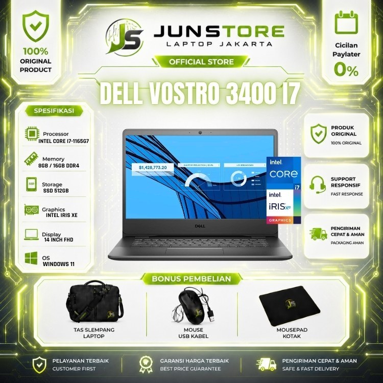 LAPTOP Dell Vostro 3400 Core I7 1165G7 RAM 16GB SSD 1TB 14FHD Windows 11 + Office FREE Tas Mouse