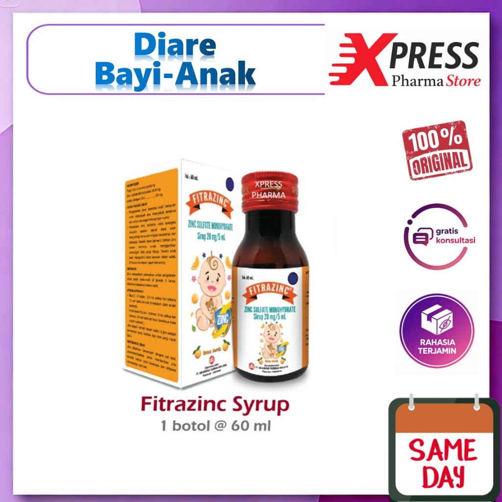XPRESS  SYRUP FITRAZINC 60 ml Botol Sirup Fitrazink Fitra Zinc Sulfate Sulfat  Zink Anak Obat Diare 
