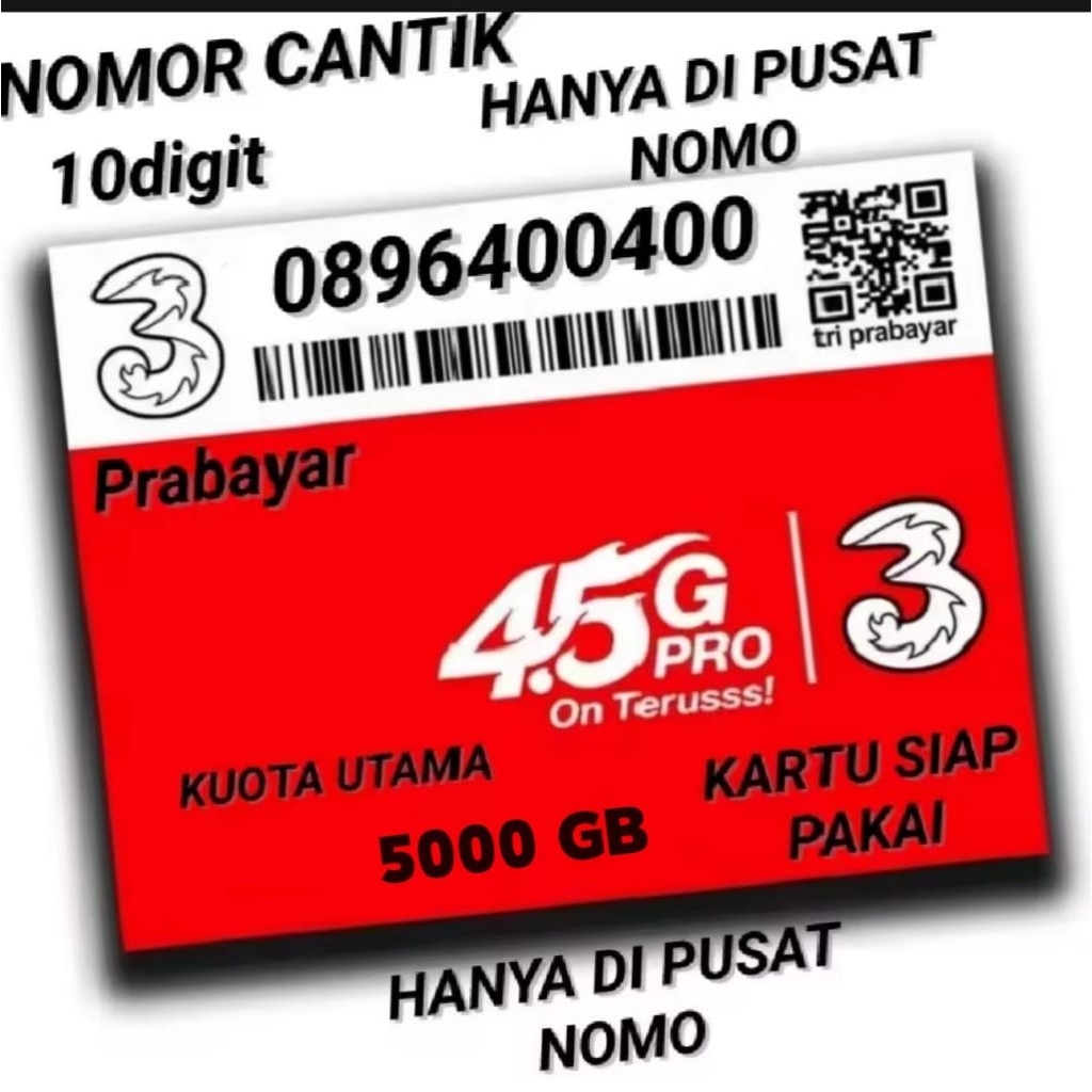 peromo kartu CANTIK TERMURAH TRI 10 DIGIT dengan bonus kota 5000GB