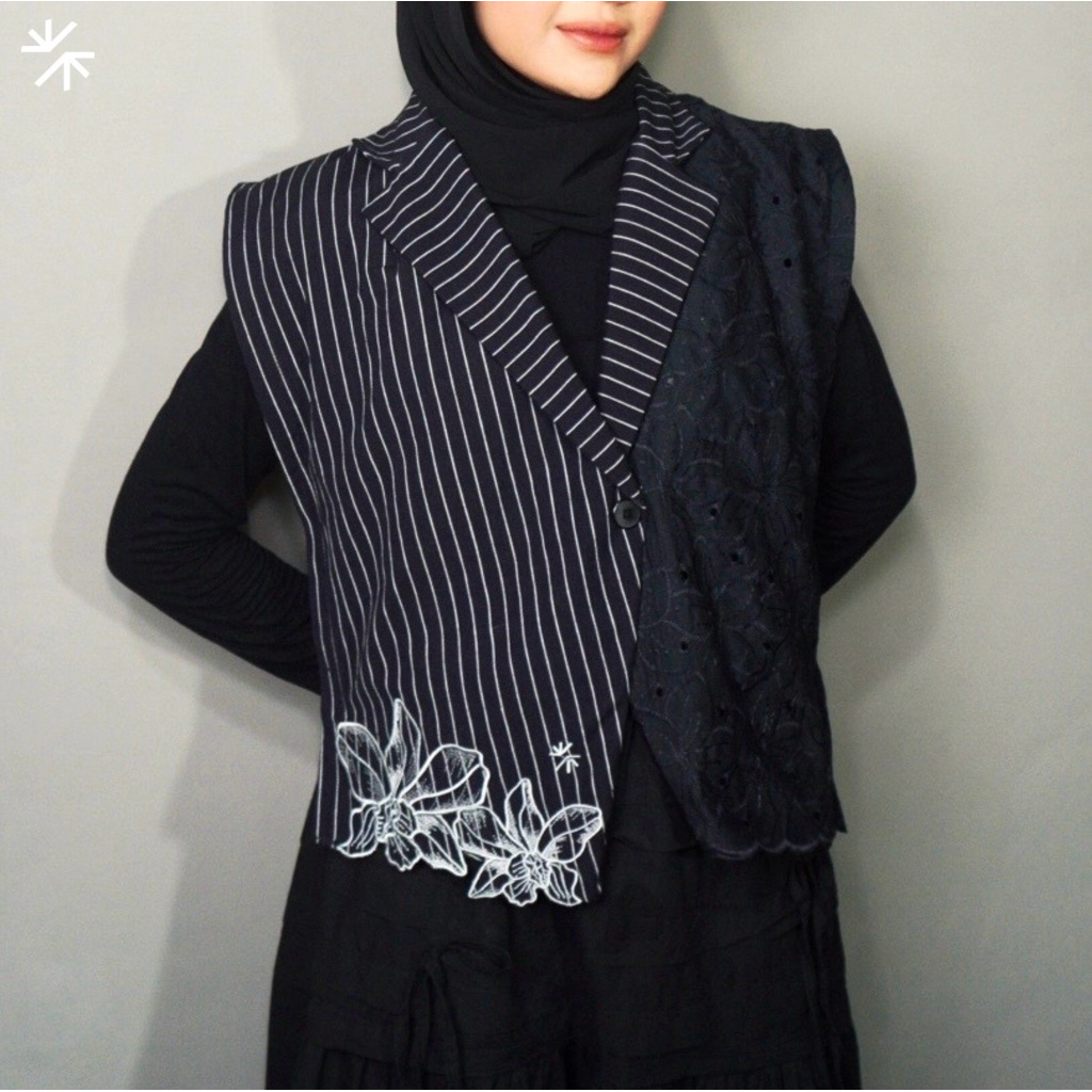 SADAKALA - Nirmala Outer Lurik Bordir Black Wanita Premium