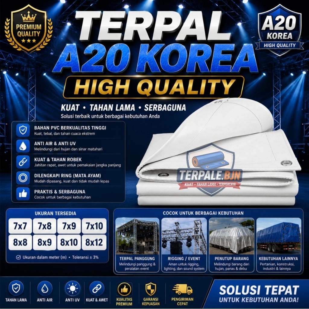 TERPAL TYPE A20 KOREA + UV UKURAN 7x7 7x8 7x9 7x10 8x8 8x9 8x10 8x12 TAHAN PANAS ANTI AIR