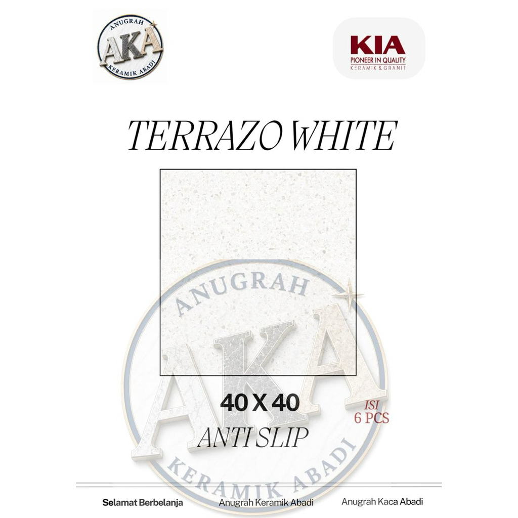Keramik Lantai / merk KIA / Teras / Tekstur Kasar / Terrazo White & Terrazo Grey / Ukuran 40 x 40