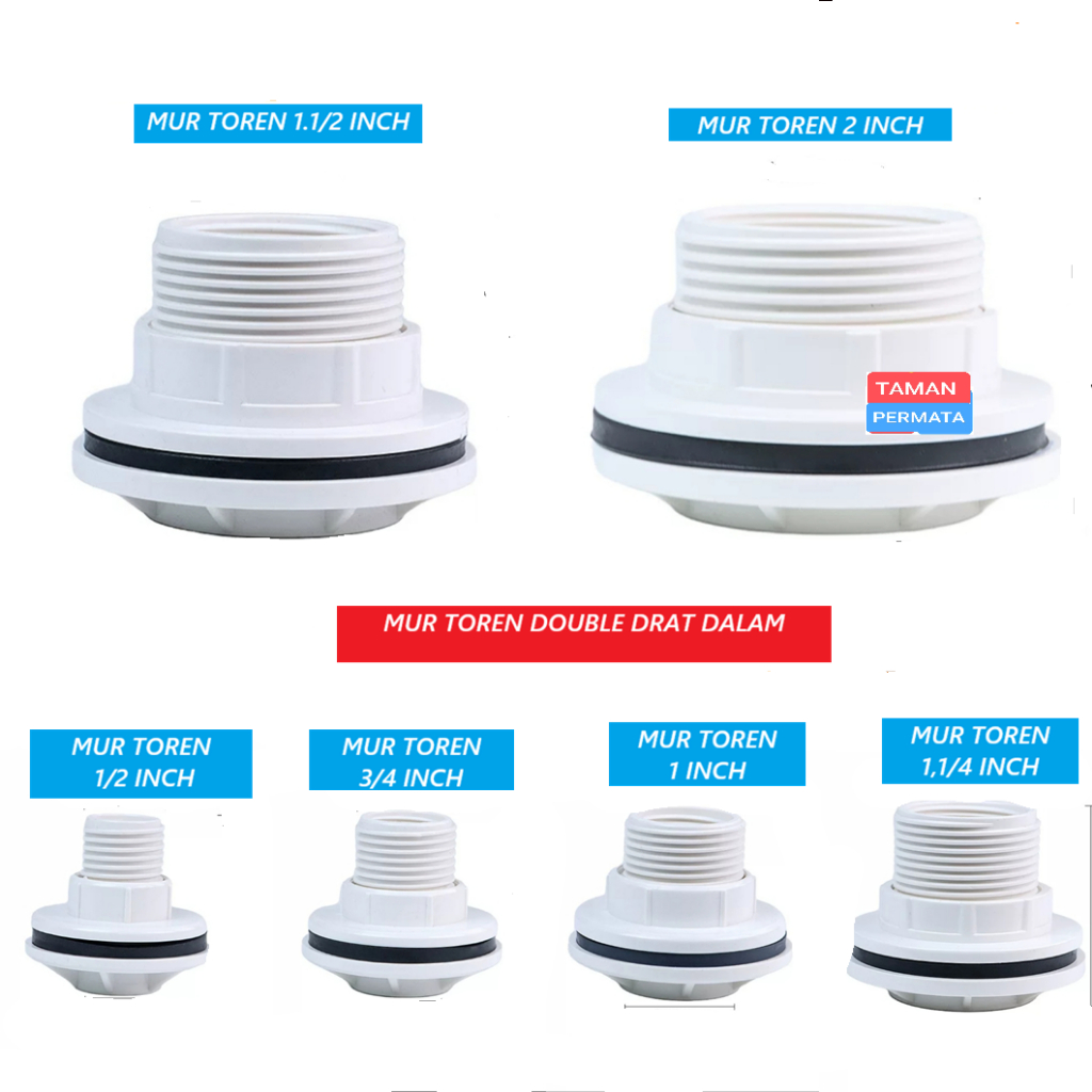 MUR TOREN DOUBLE DRAT DALAM  1/2 - 2 INCH/ RING TANDON PVC