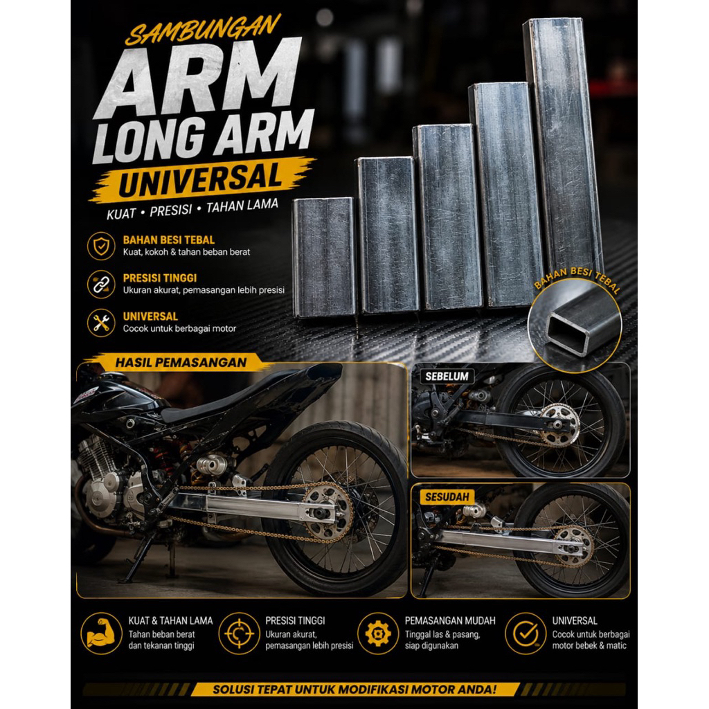 SAMBUNGAN ARM SAMBUNGAN LONG ARM BAJA UNTUK MOTOR BEBEK