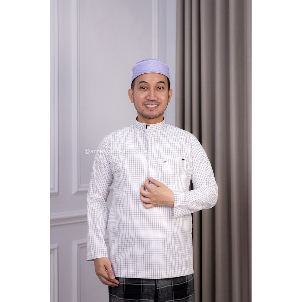 Koko semi gamis salur Arrasyid Exclusive putih kotak
