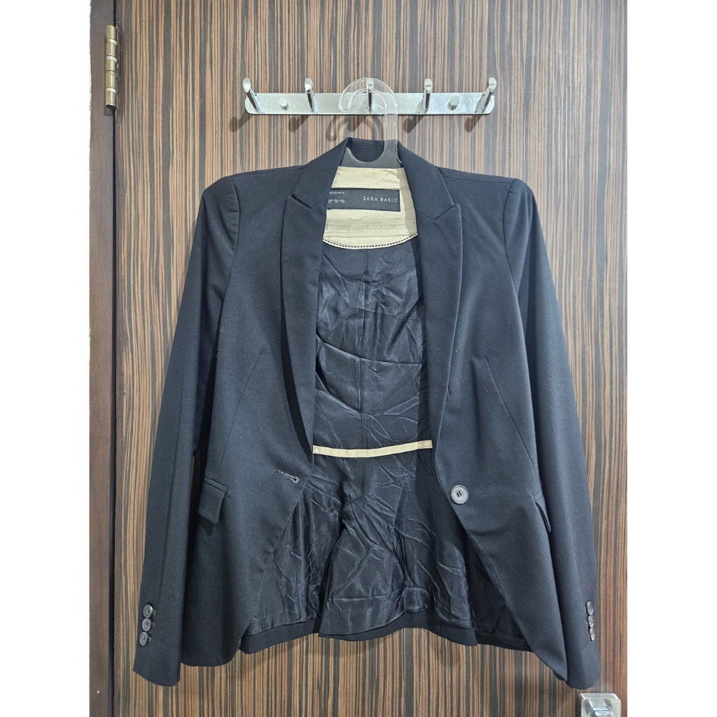 PRELOVED SECOND ORI ZARA BLAZER OUTER JACKET HITAM WANITA SIZE EUR 32 USA 00 XS LONG SLEEVES WOMAN O