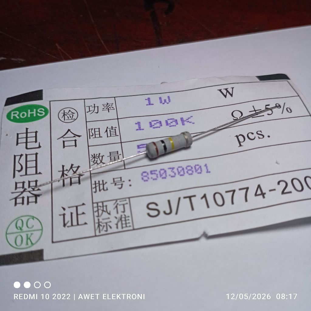 RESISTOR 100K 1WATT RESISTOR 100K OHM 1 WATT