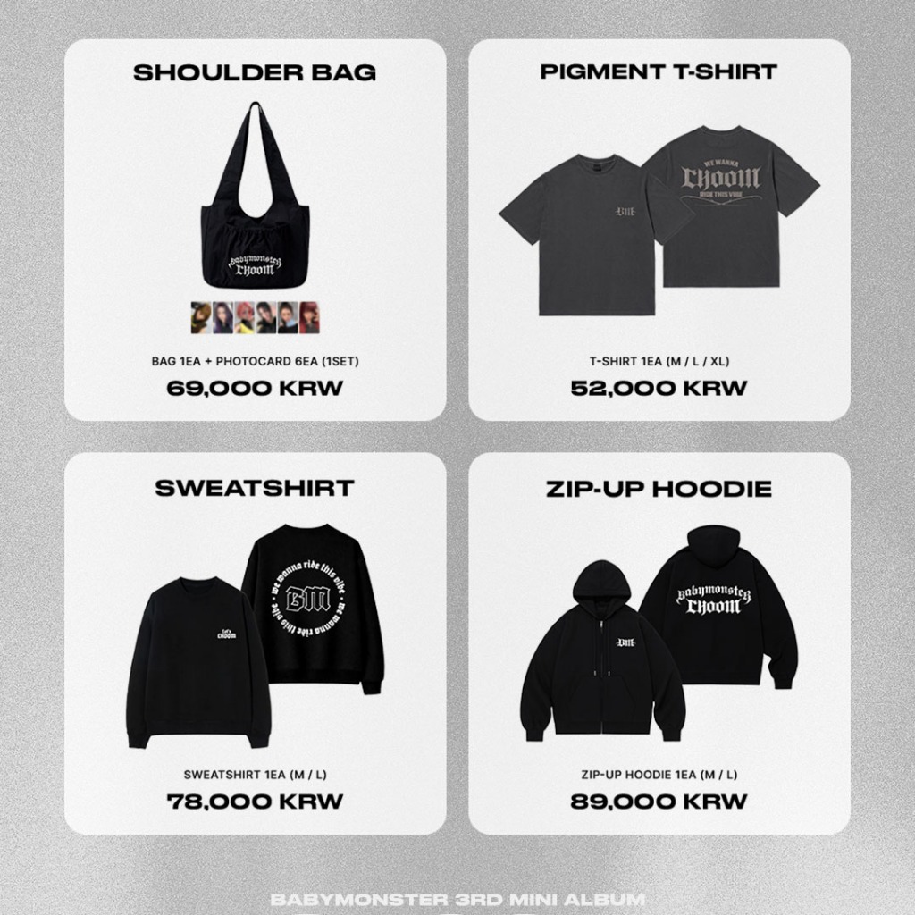 BABYMONSTER 3rd MINI ALBUM - CHOOM MD ( Bomber Jacket / Ball Cap /Bag / T-Shirt / Hoodie / Sweatshir