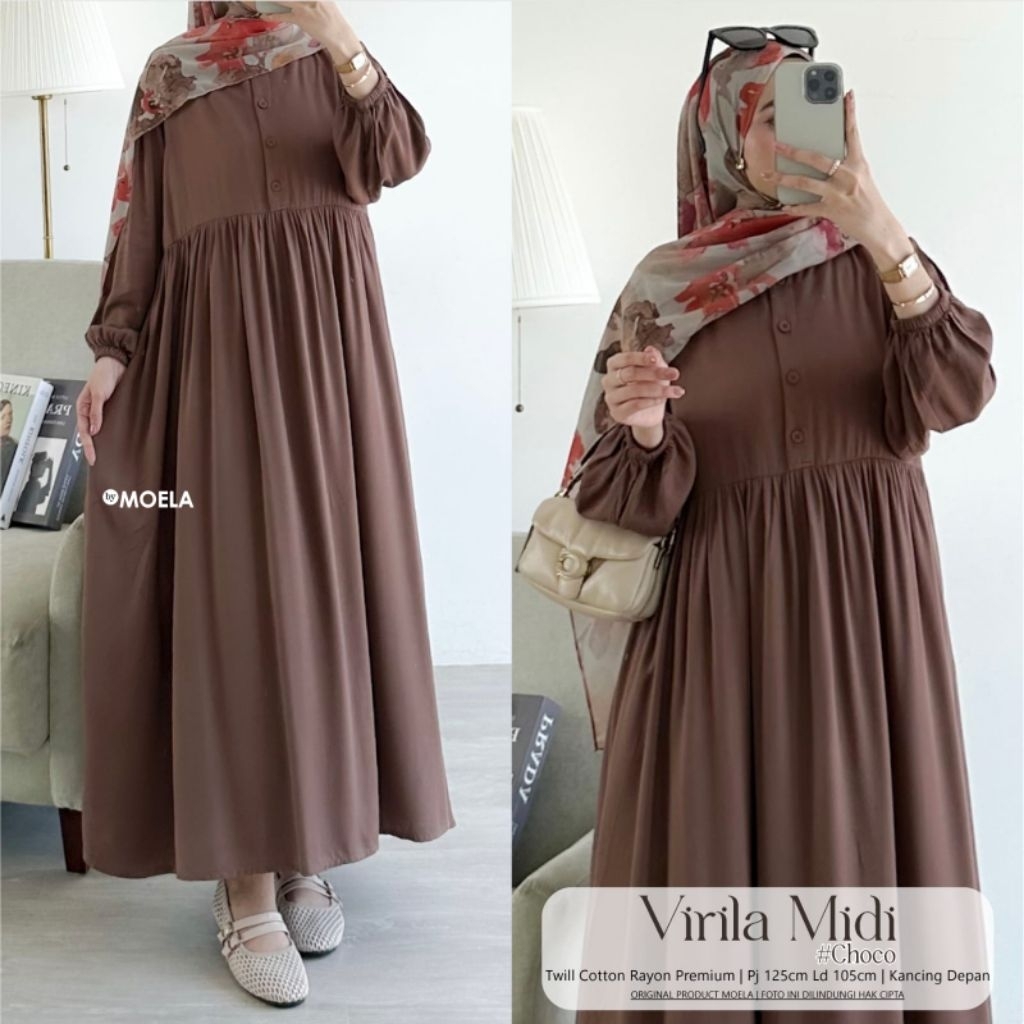 Virila Midi by Moela - dress twill cotton rayon premium - gamis wanita model terbaru kekinian - dres