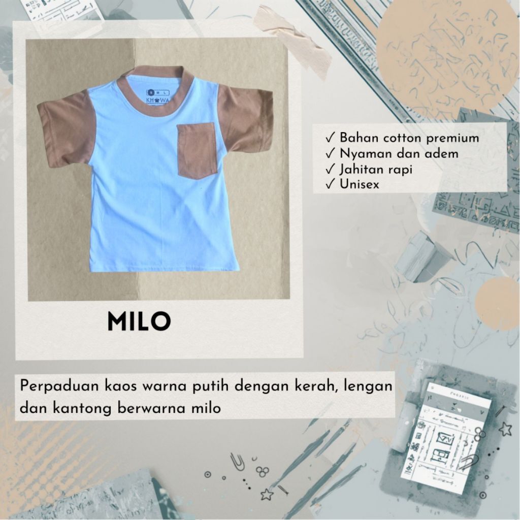 Kaos Anak Bahan Cotton Kantong Depan Putih Milo (Reject)