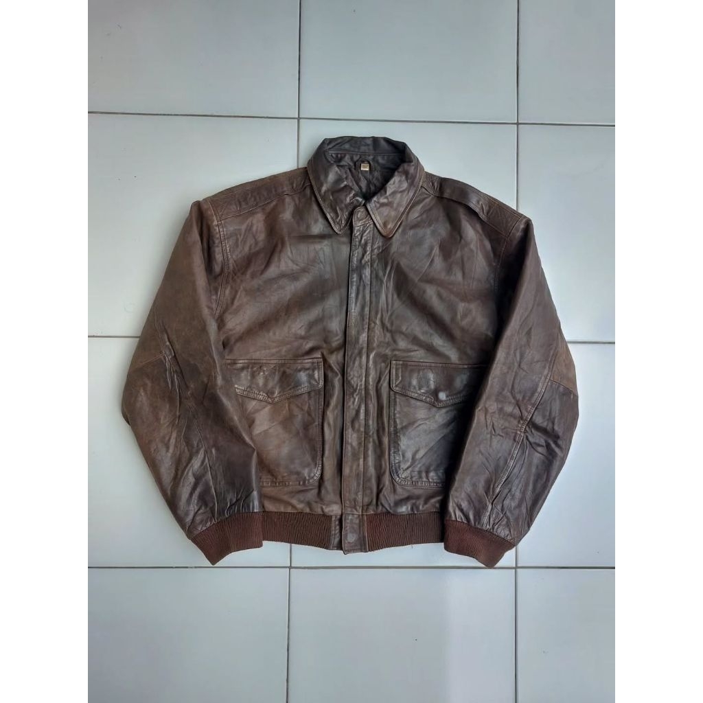 Context A2 Fashion Leather Flight Jacket Vintage Classic Jaket Kulit Retro Rugged Style