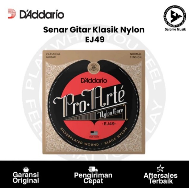 Senar Gitar Klasik Nylon D'addario EJ49 Black Nylon Normal Tension Original