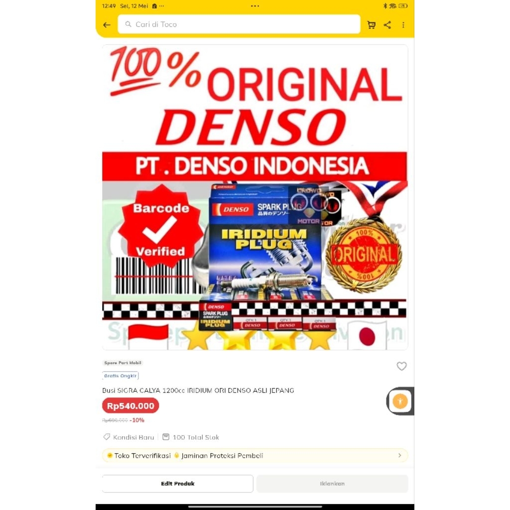 Busi SIGRA CALYA 1200cc IRIDIUM ORI DENSO ASLI JEPANG