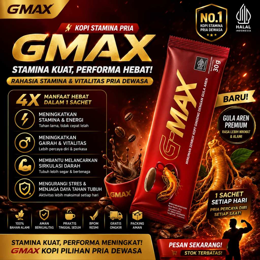 G-MAX Kopi Ginseng Minuman Serbuk Penambah Stamina Pria Tahan Lama Original 3 sachet